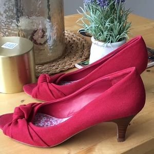 Red Fabric Kitten Heels